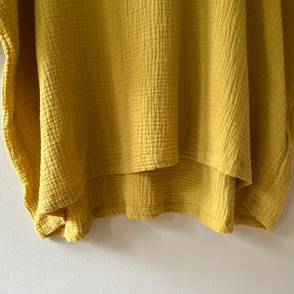 Joie Sz L Oversized Gauze Mustard Tunic Blouse Cotton Short Sleeve V Neck - Picture 5 of 9